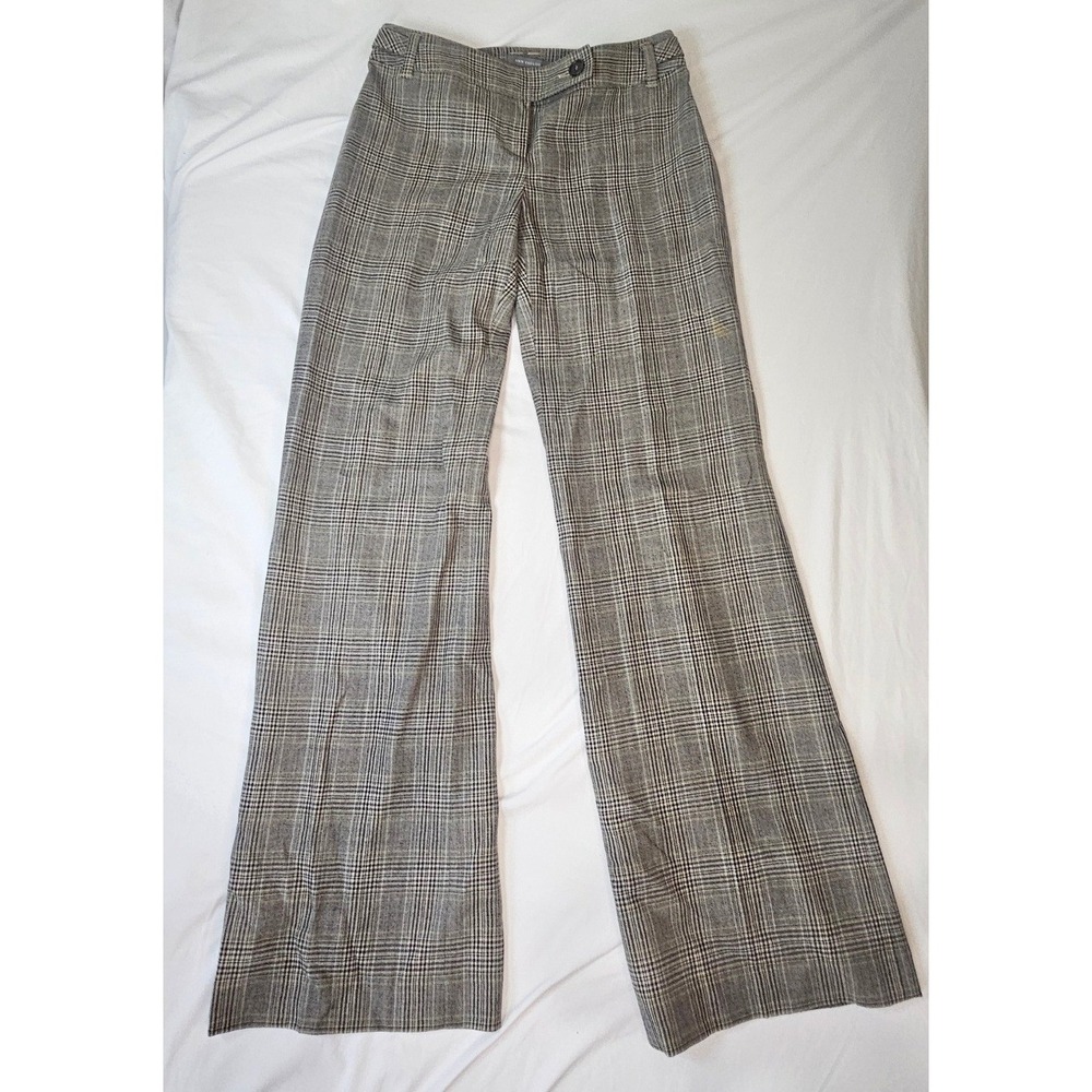 Ann Taylor Grey Glen Plaid Virgin Wool Blend Wide Leg Dress Pants Womens Size 0